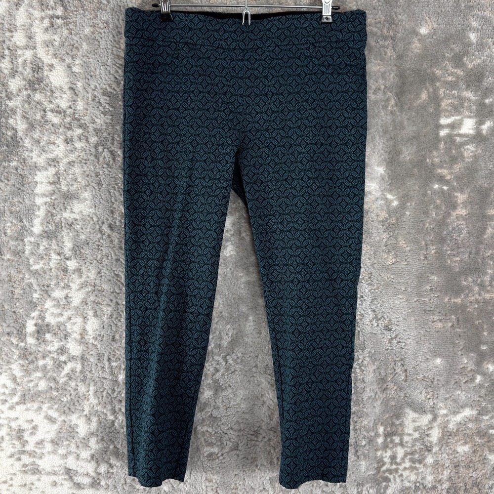 Roz Ali Petite Size 10P Ankle Minimalist Geometric Stretch Pants Green Blue